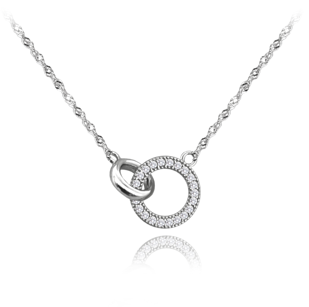 MINET Stříbrný náhrdelník KROUŽEK s bílými zirkony JMAS0182SN45