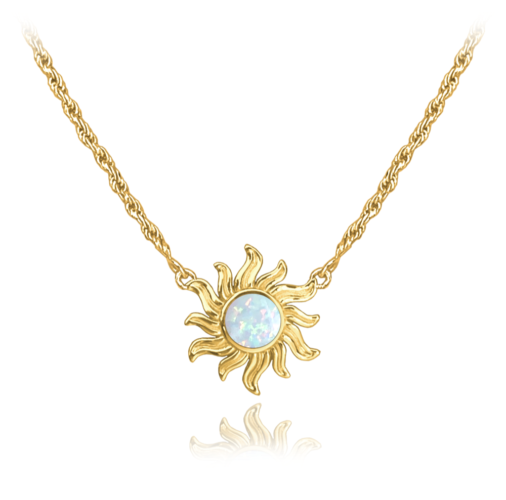 MINET Pozlacený stříbrný náhrdelník SLUNCE s bílým opálem JMAS0185GN45