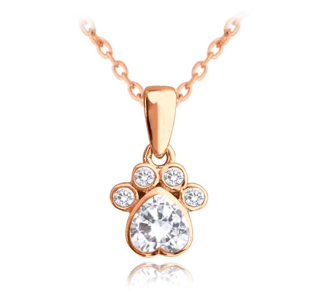 MINET Rose gold stříbrný náhrdelník TLAPKA s bílými zirkony