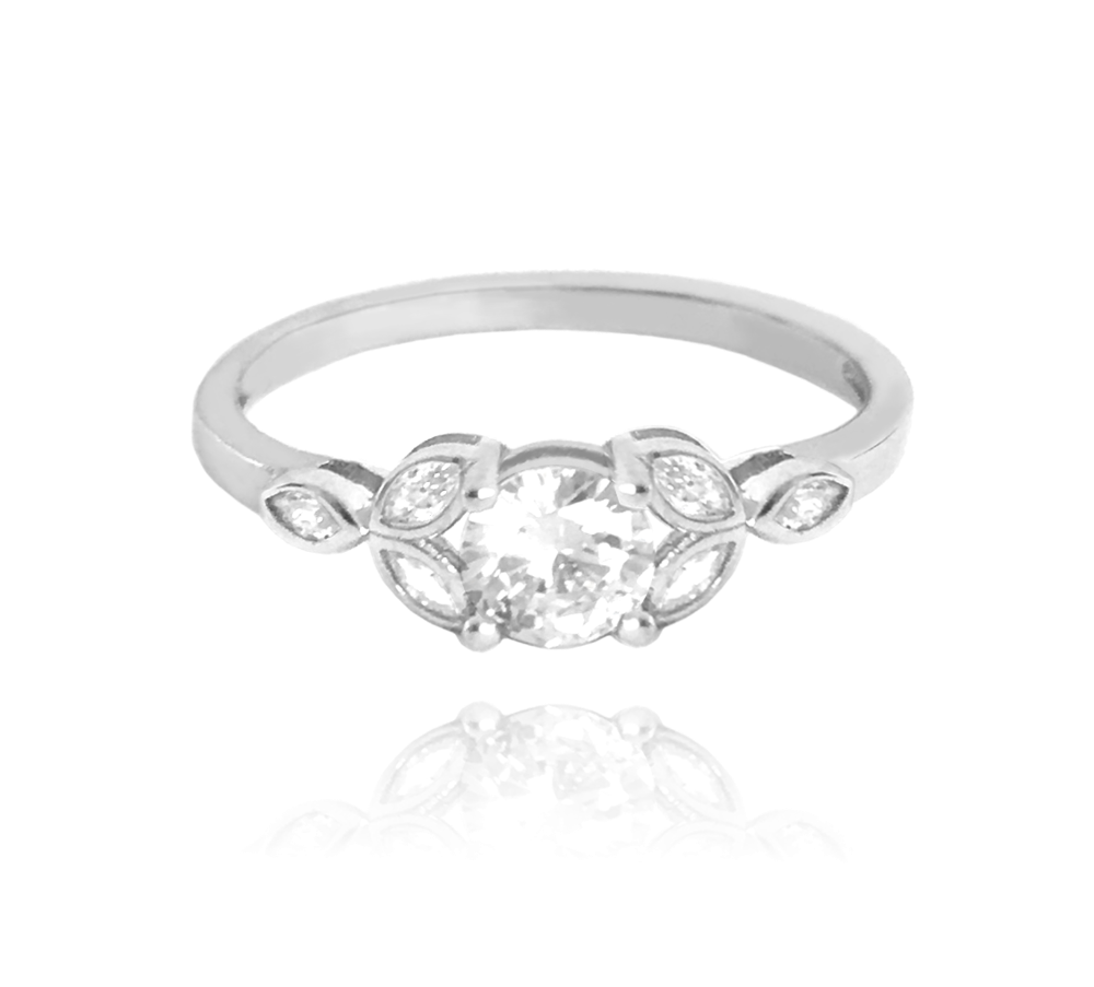 MINET Luxusní rozkvetlý stříbrný prsten FLOWERS s bílými zirkony vel. 66