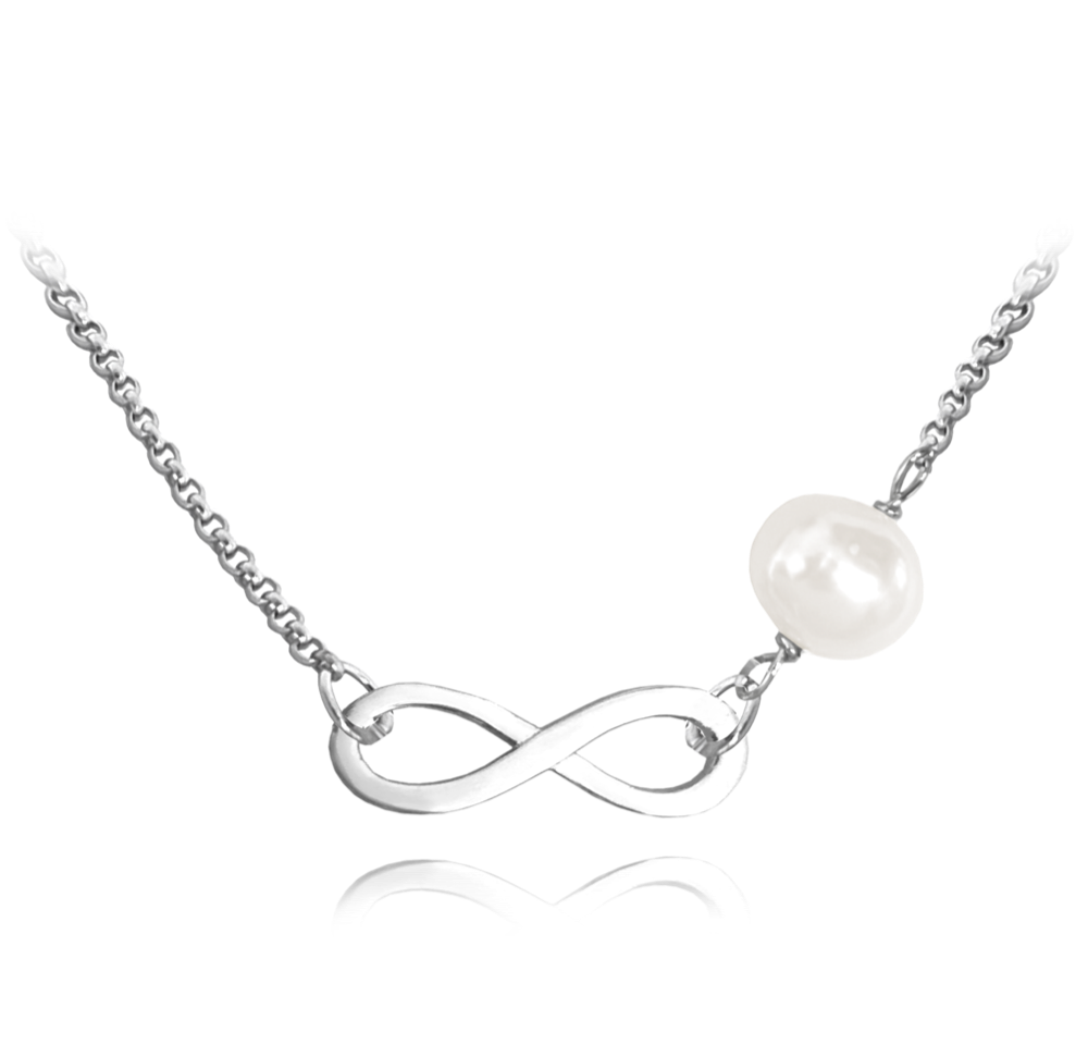 MINET Stříbrný náhrdelník NEKONEČNO s přírodní perlou JMAS7040SN45