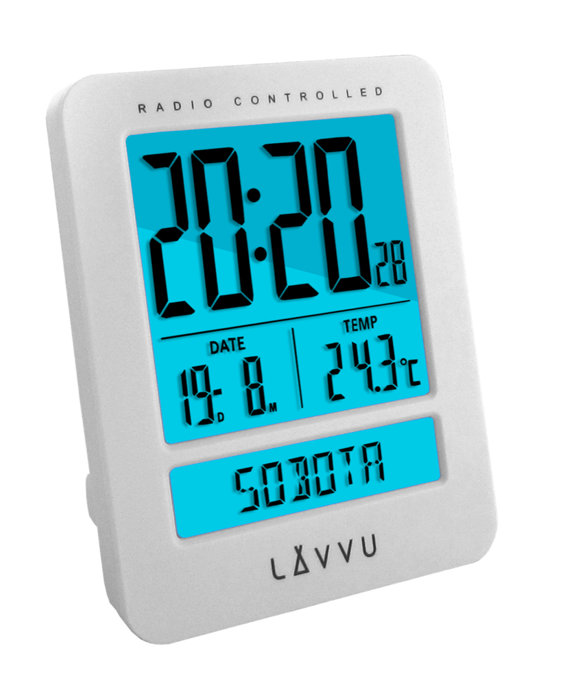 LAVVU Digitální budík řízený rádiovým signálem Duo White s češtinou