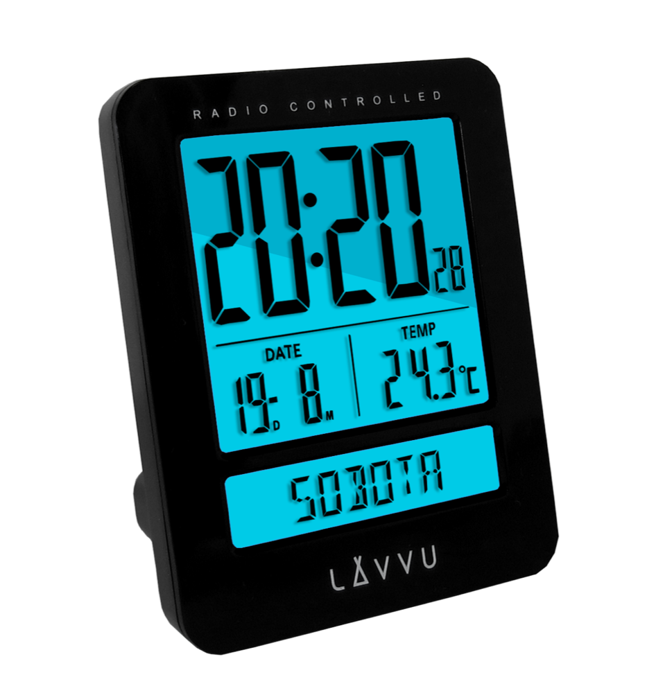 LAVVU Digitální budík řízený rádiovým signálem Duo Black s češtinou LAR0021