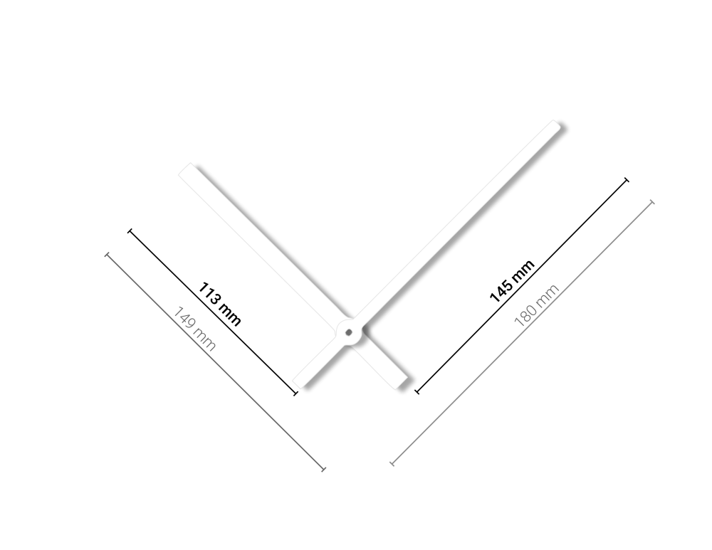 Bílé rovné hliníkové ručičky na hodiny 145 mm | 113 mm