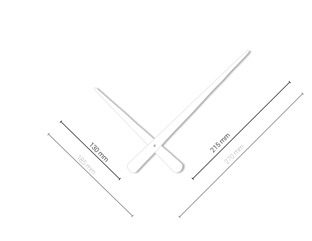 Bílé matné zúžené hliníkové ručičky na hodiny 215 mm | 130 mm