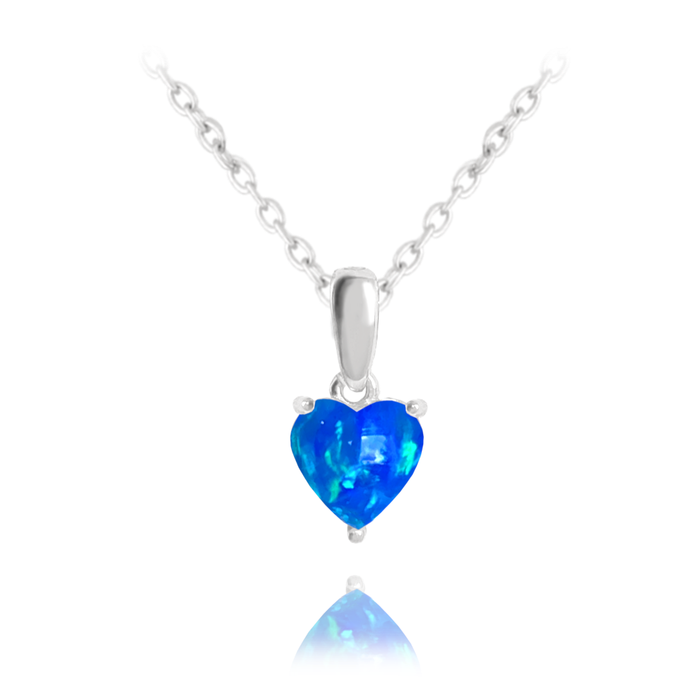 MINET Stříbrný náhrdelník SRDÍČKO s modrým opálkem JMAS0138BN45