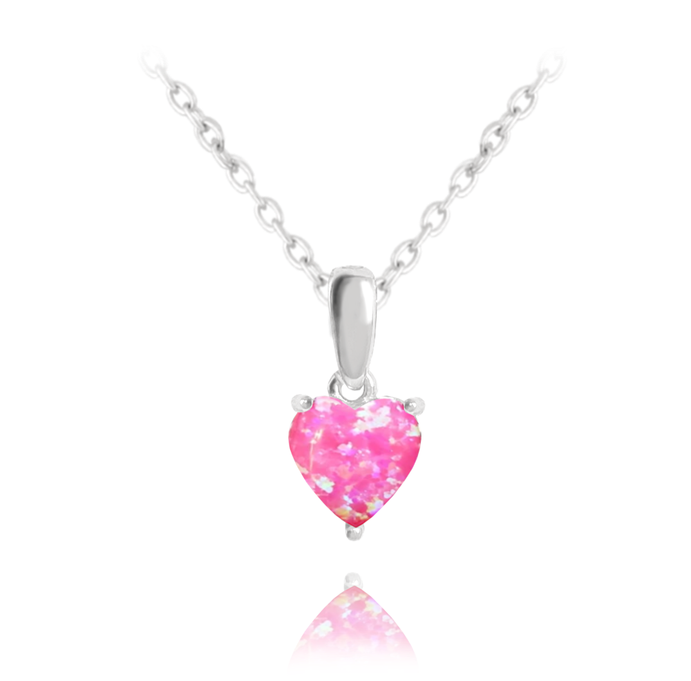 MINET Stříbrný náhrdelník SRDÍČKO s růžovým opálkem JMAS0138PN45