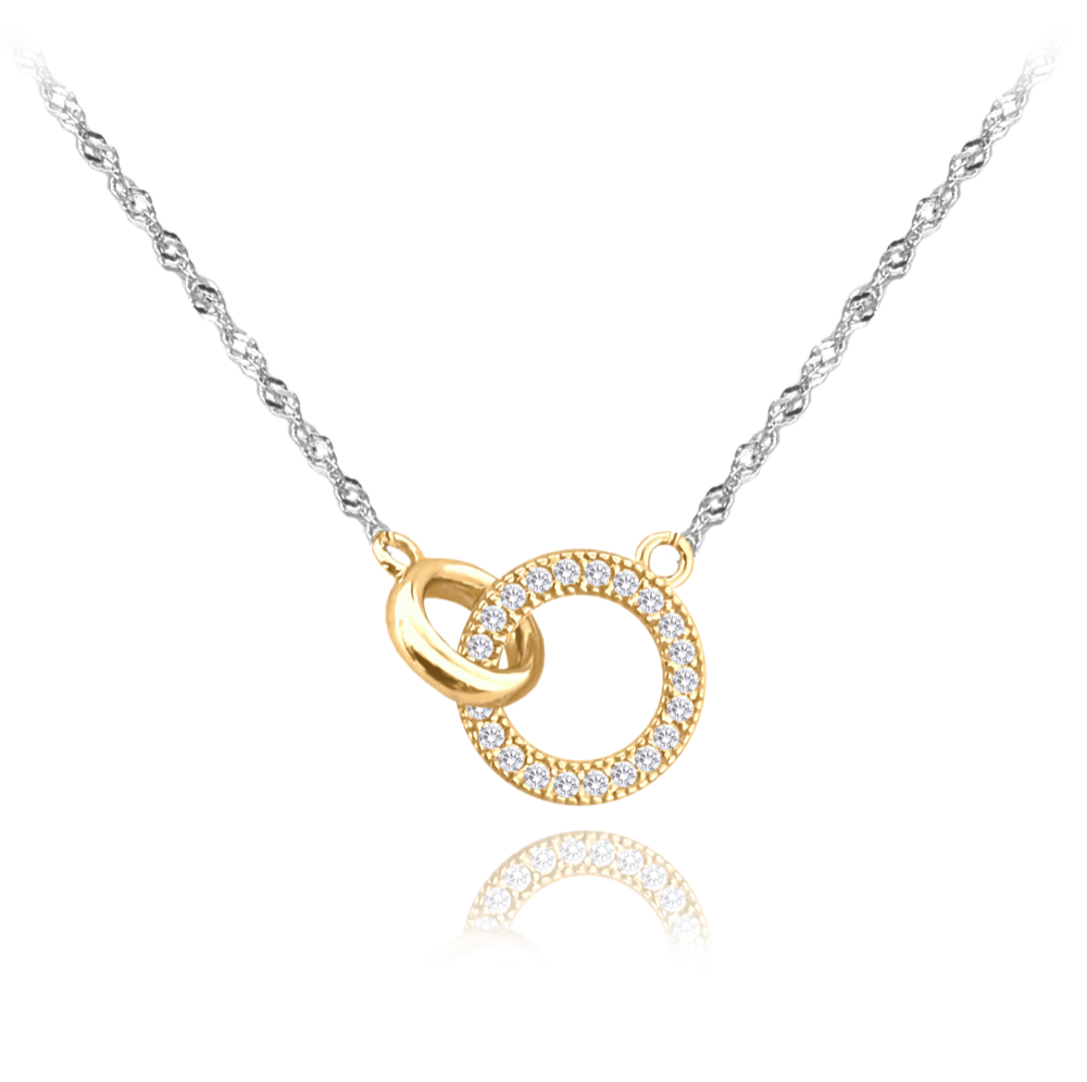 MINET Pozlacený stříbrný náhrdelník KROUŽEK s bílými zirkony JMAS0182GN45