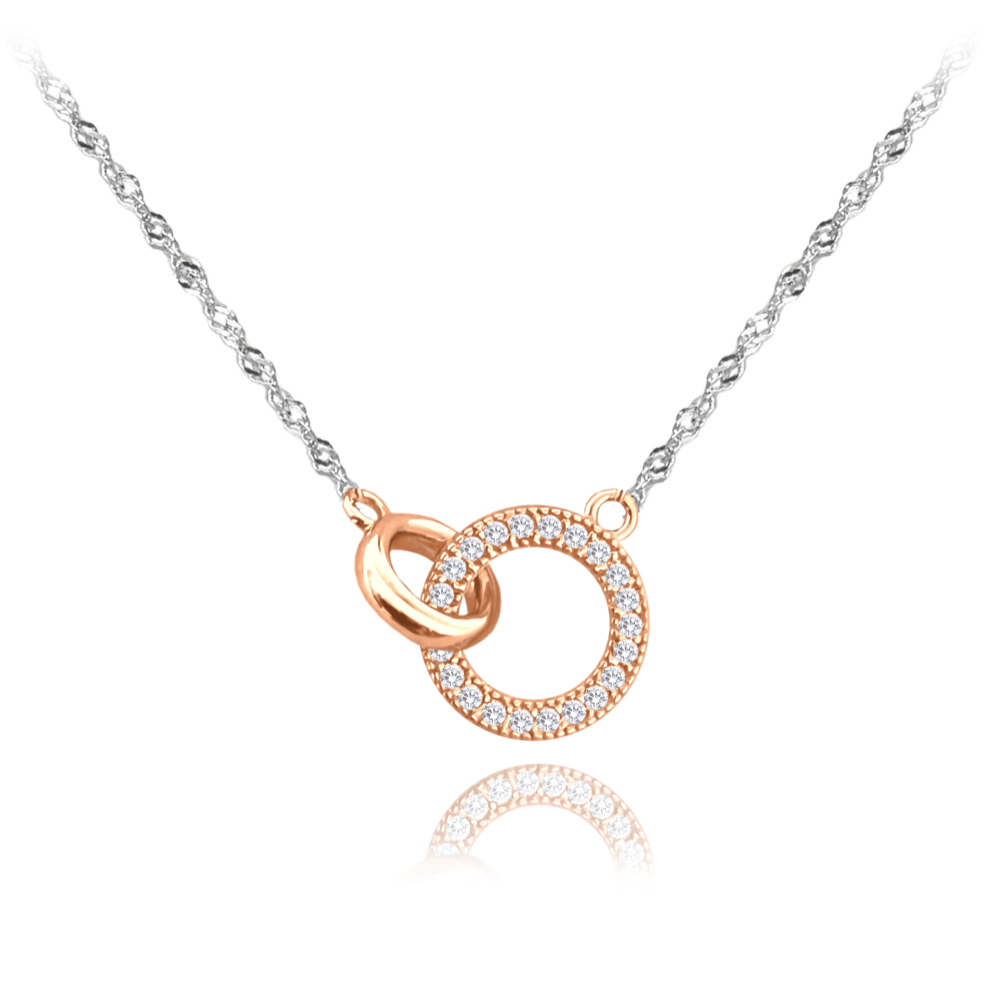 MINET Rose gold stříbrný náhrdelník KROUŽEK s bílými zirkony JMAS0182RN45