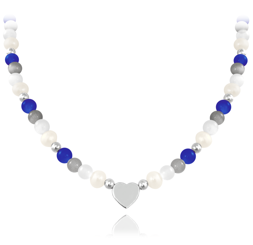 MINET Stříbrný náhrdelník s přírodními perlami a barevnými kuličkami - Ag 925/1000 20,60g