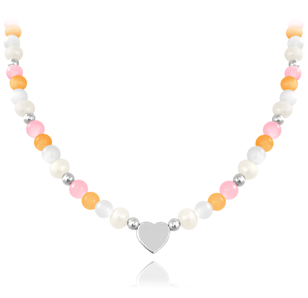 MINET Stříbrný náhrdelník s přírodními perlami a barevnými kuličkami - Ag 925/1000 20,90g JMAN7006ON45