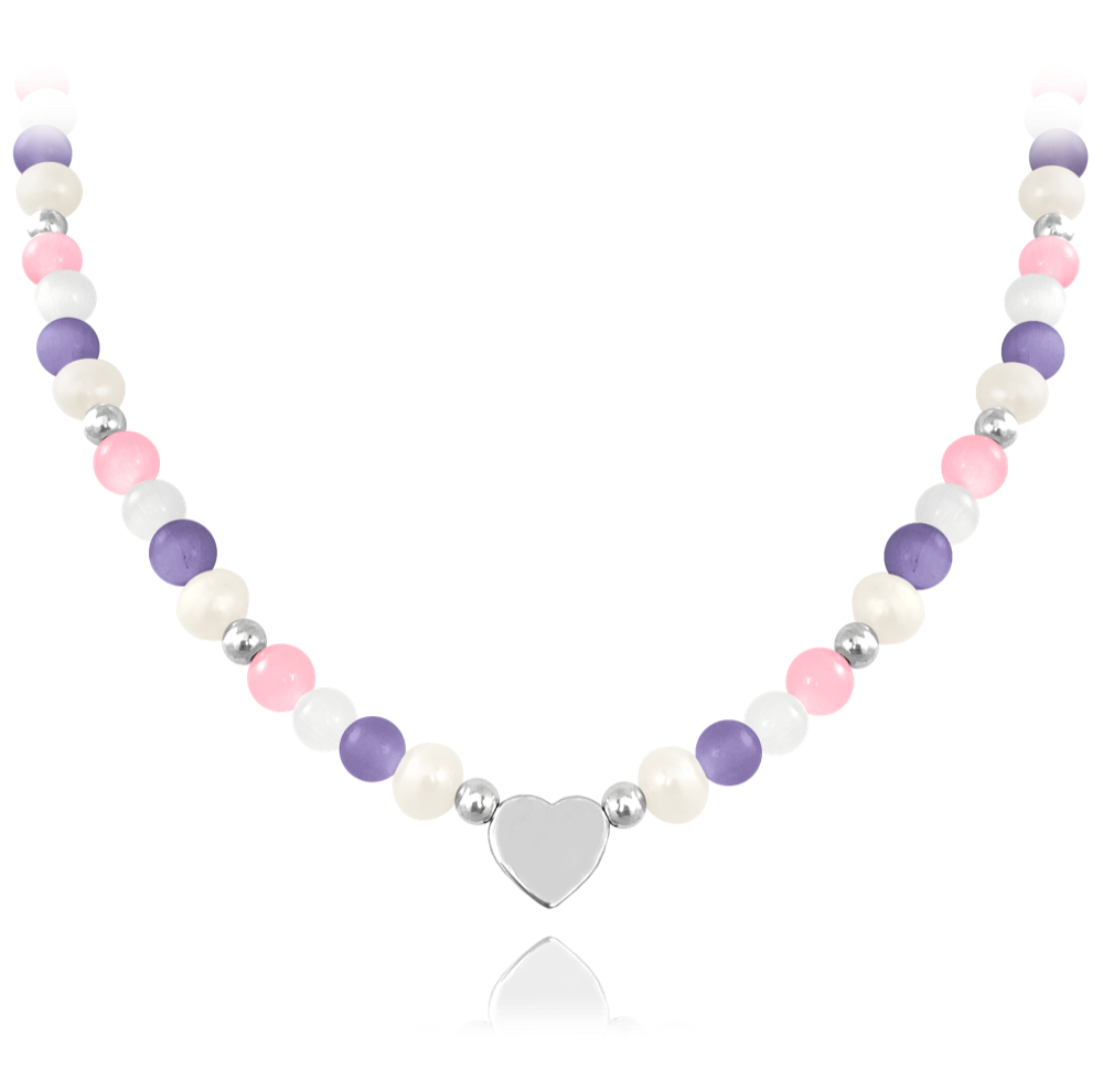 MINET Stříbrný náhrdelník s přírodními perlami a barevnými kuličkami - Ag 925/1000 20,45g