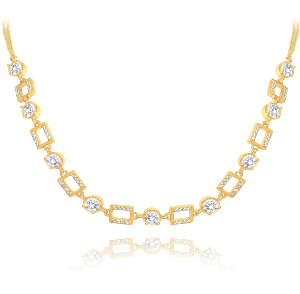 MINET Pozlacený stříbrný náhrdelník KOSTKY s bílými zirkony JMAS0172GN42