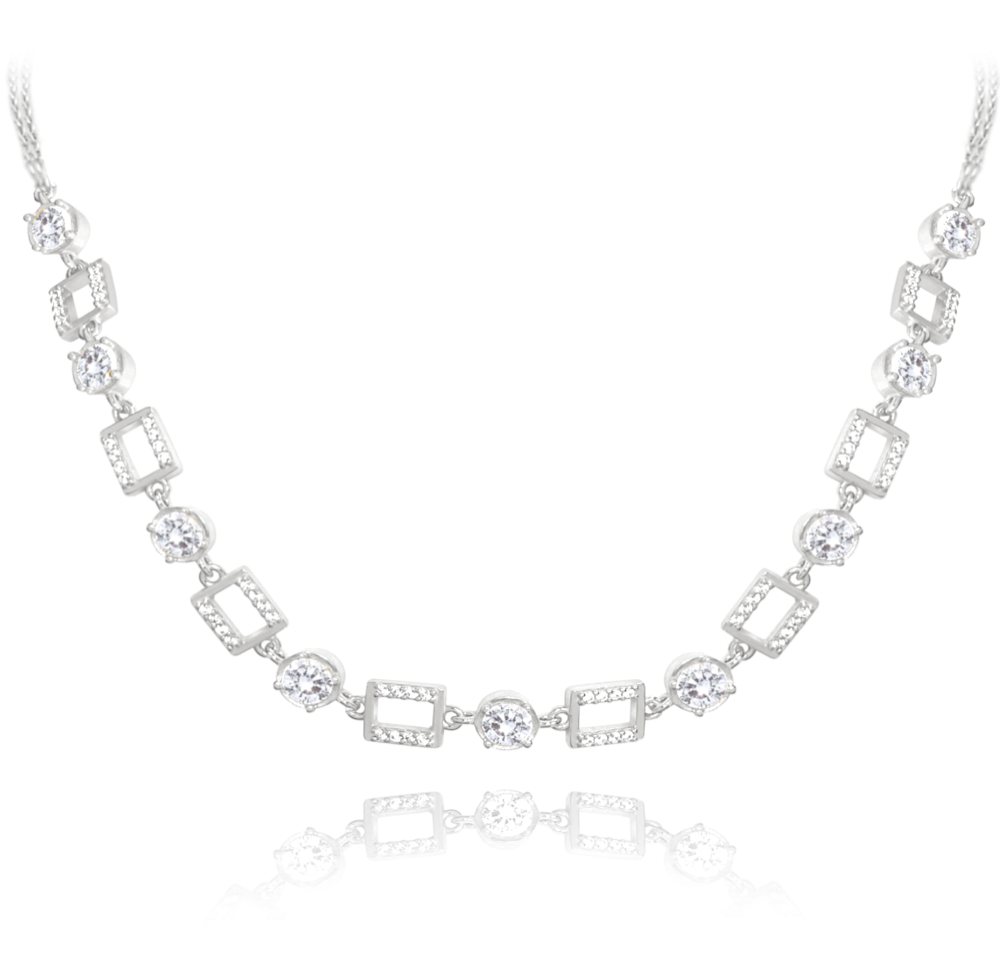 MINET Stříbrný náhrdelník KOSTKY s bílými zirkony