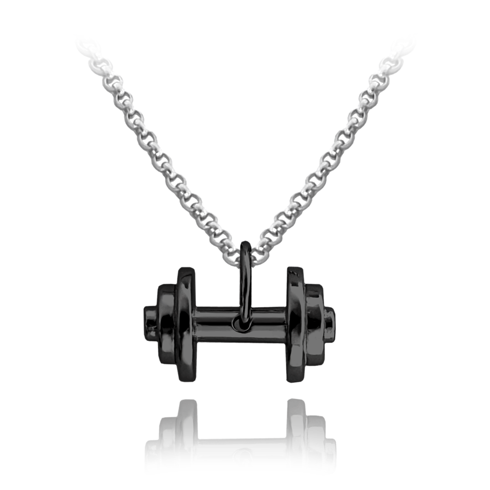 MINET Černý stříbrný náhrdelník FITNESS ČINKA JMAN0413BN50