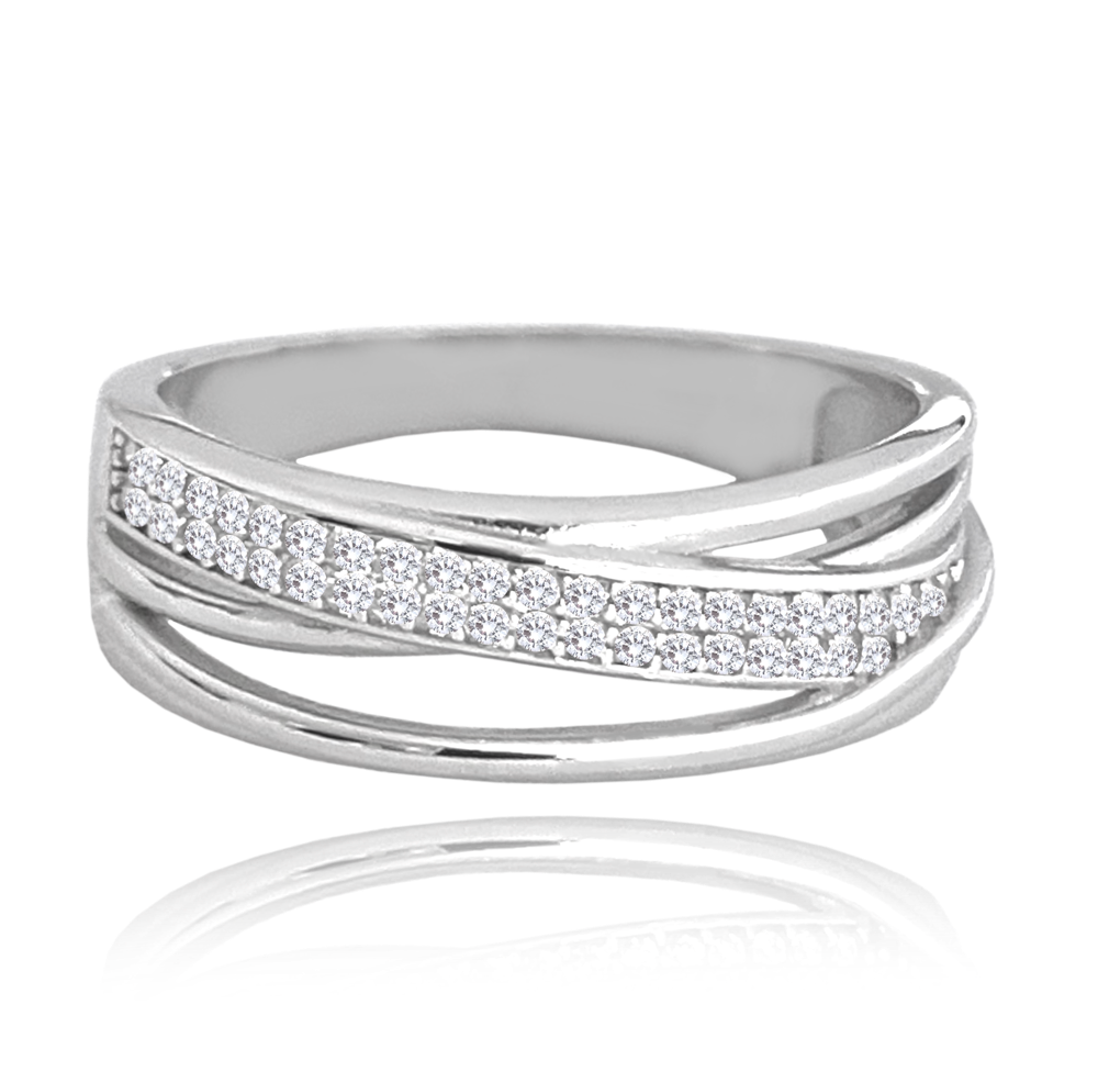 MINET Křížený stříbrný prsten s bílými zirkony vel. 60 JMAN0417SR60