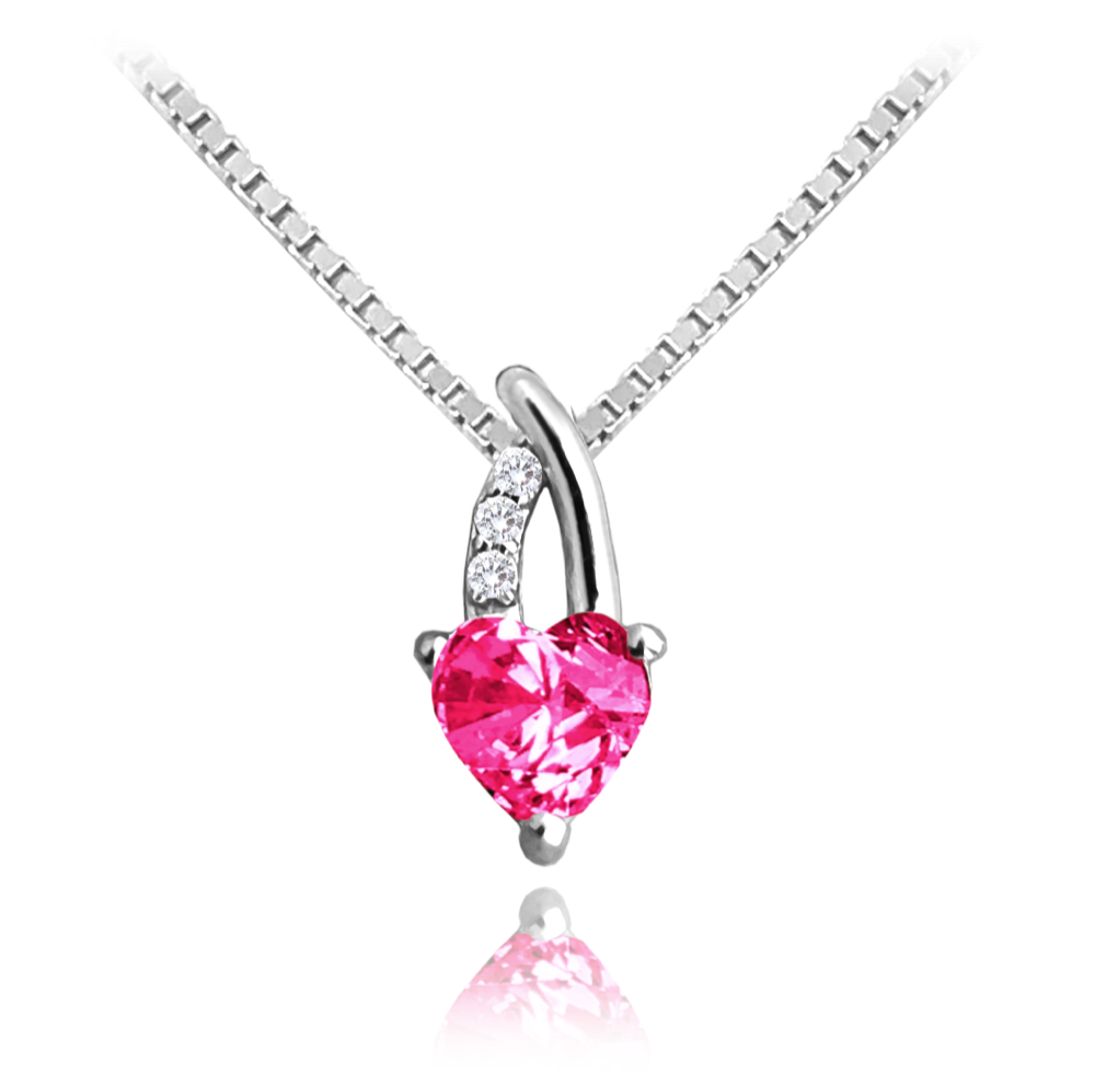 MINET Stříbrný náhrdelník LOVE s růžovým srdíčkovým zirkonem