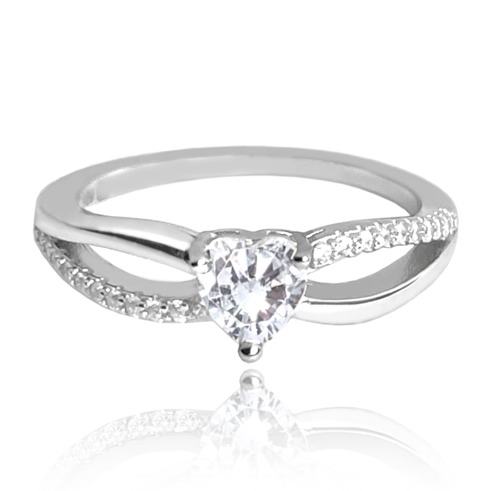 MINET Stříbrný prsten LOVE s bilým srdíčkovým zirkonem vel. 56 JMAS0191SR56