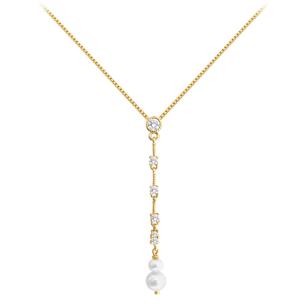 MINET Pozlacený stříbrný náhrdelník přírodní perly s bílými zirkony