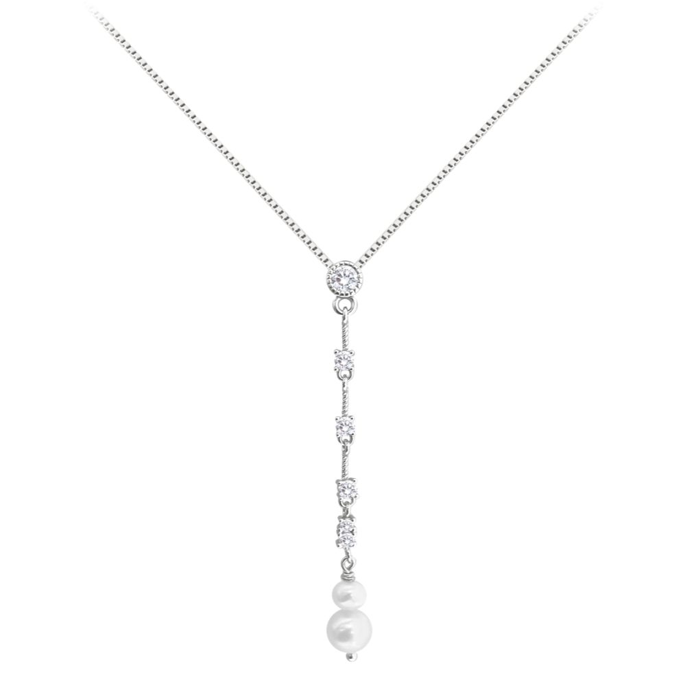 MINET Stříbrný náhrdelník přírodní perly s bílými zirkony
