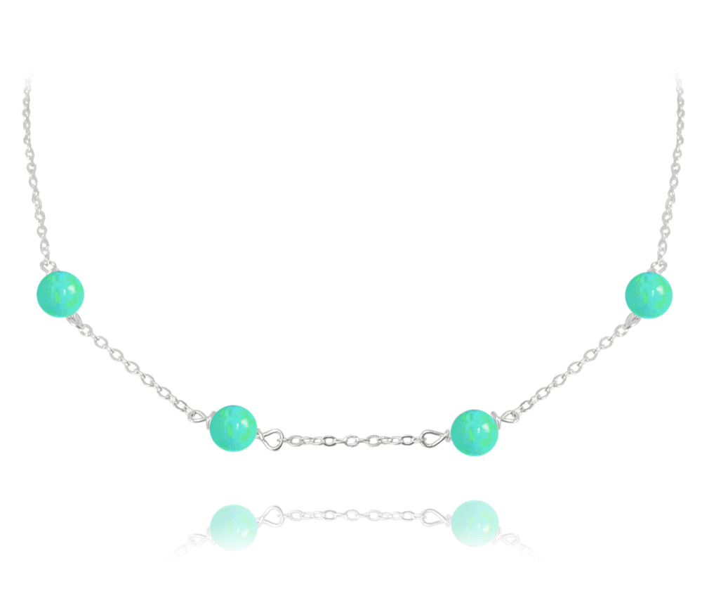 MINET Stříbrný náhrdelník se zelenými opálky JMAS0155GN45