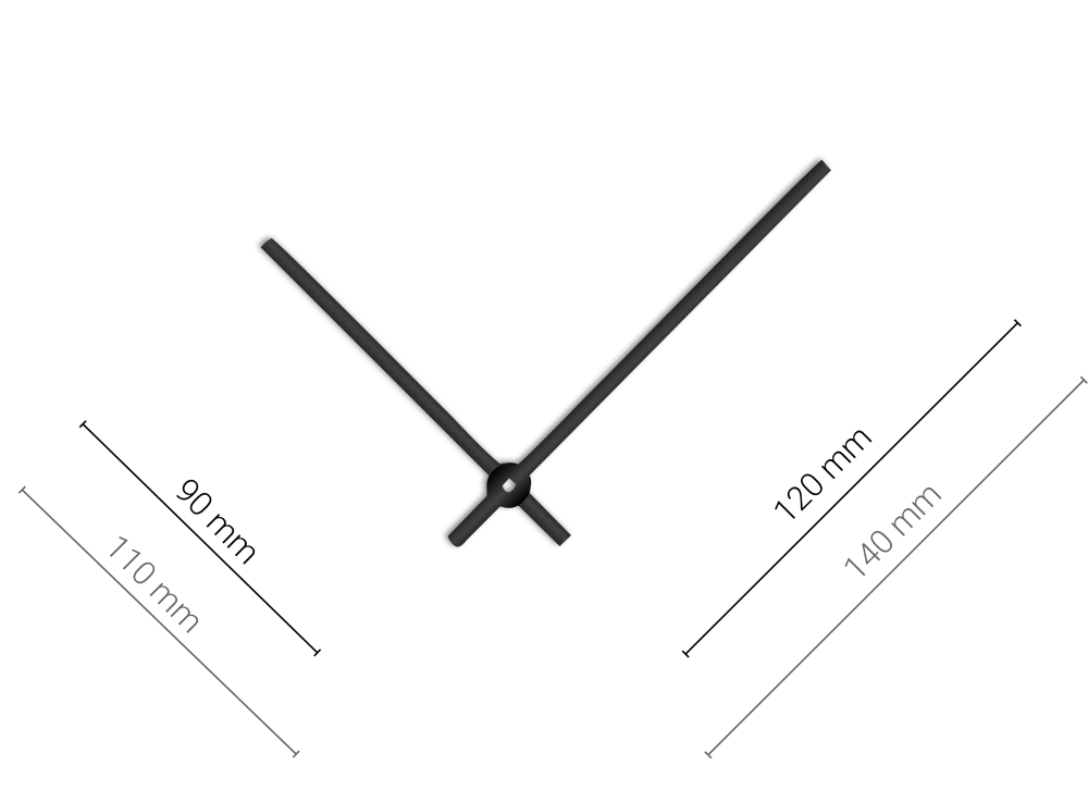 Černé rovné hliníkové ručičky na hodiny 120 mm | 90 mm