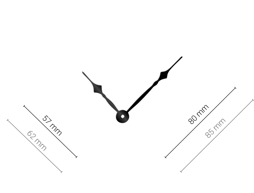 Střední černé hliníkové ručičky na hodiny Antik 80 mm | 57 mm