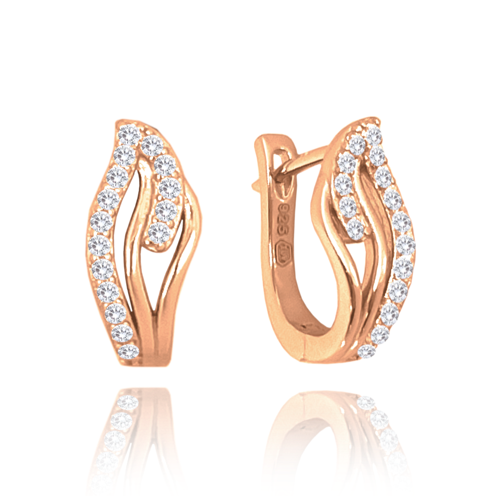 MINET Rose gold zvlněné stříbrné náušnice s bílými zirkony JMAS0202RE00
