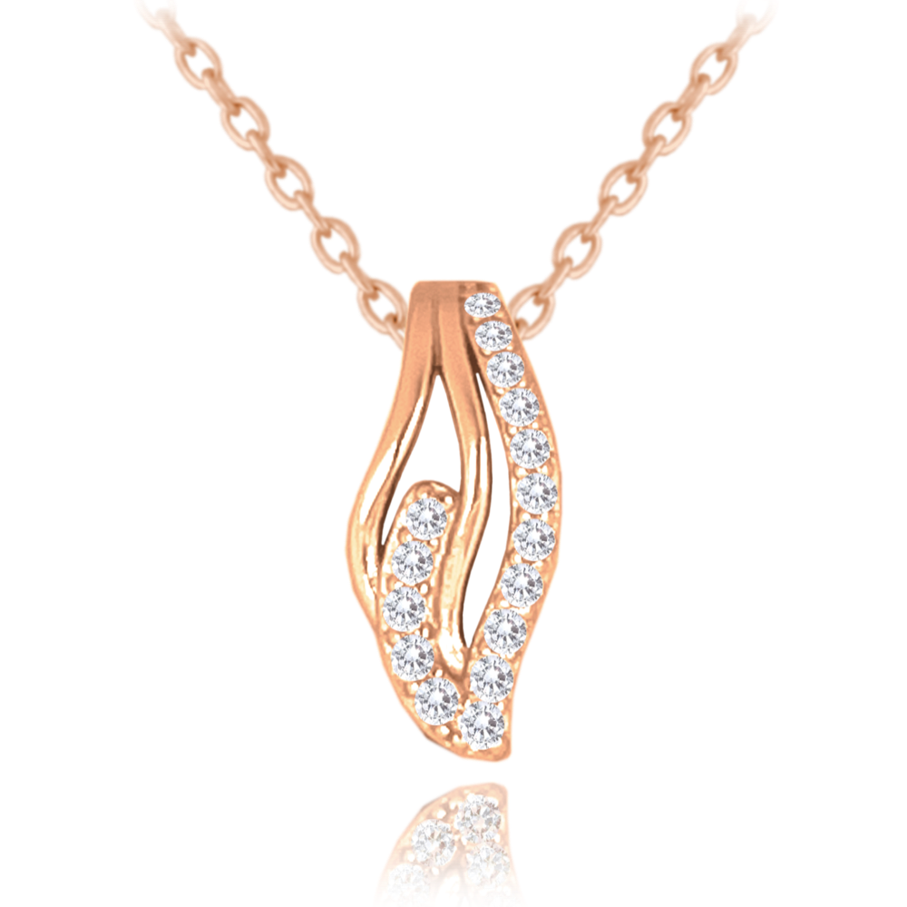 MINET Rose gold zvlněný stříbrný náhrdelník s bílými zirkony JMAS0202RN42