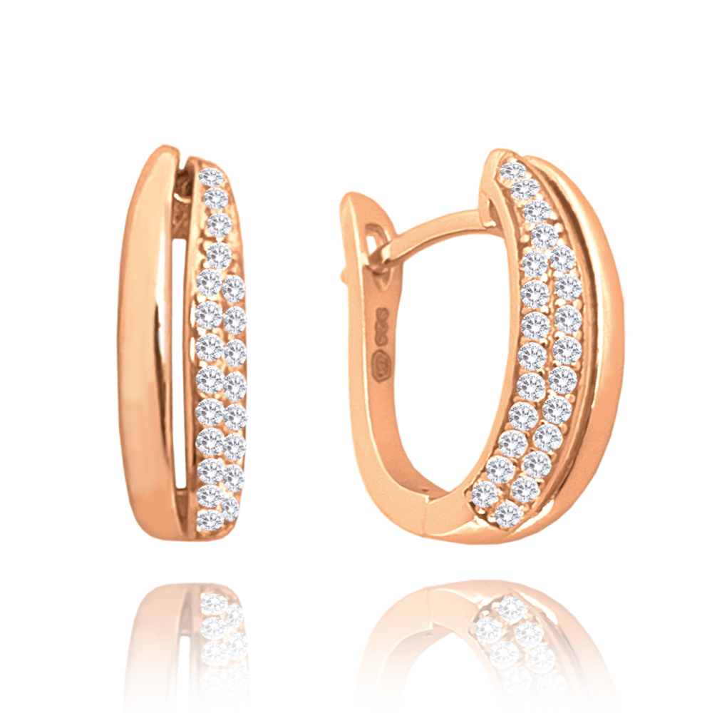 MINET Rose gold zdobné stříbrné náušnice s bílými zirkony JMAS0203RE00