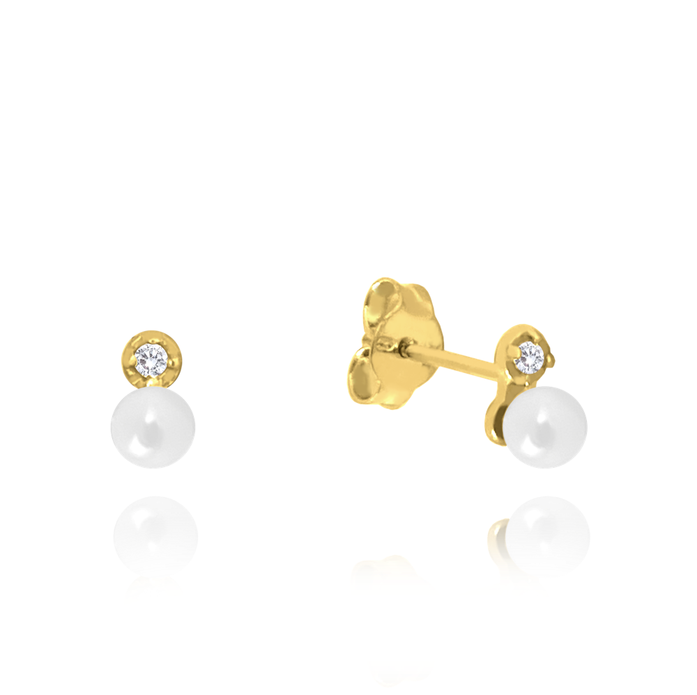 MINET Zlaté náušnice s bílými zirkony a perličkami Au 585/1000 0,60 g JMG0027WGE00