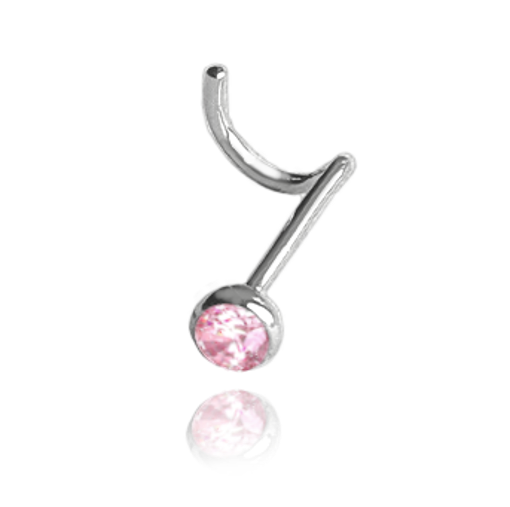 MINET Stříbrný piercing do nosu s růžovým zirkonem JMAN0406PE00