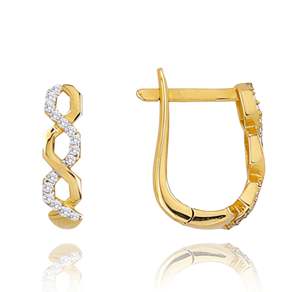 MINET Zlaté zapletené náušnice s bílými zirkony Au 585/1000 2,10g