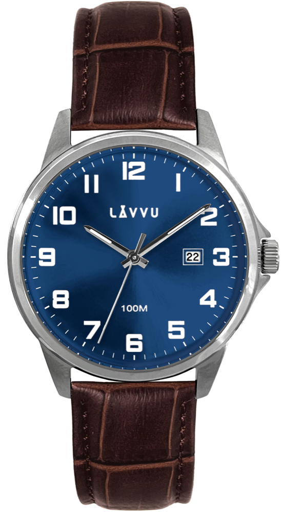 LAVVU Stříbrno-hnědé pánské hodinky ÖREBRO LWM0241