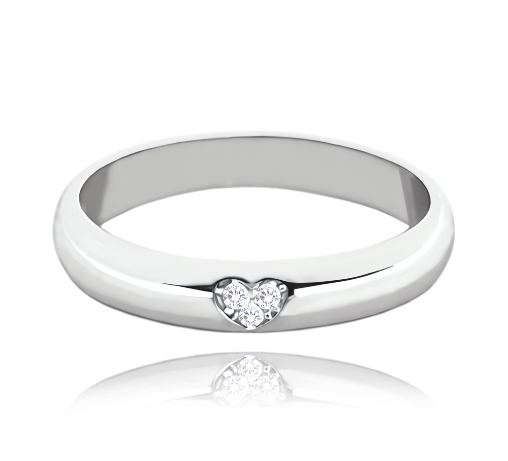 MINET+ Stříbrný snubní prsten se srdíčkem a bílými zirkony vel. 45 JMAN0446SR45