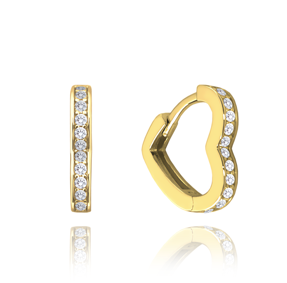 MINET Pozlacené stříbrné náušnice SRDÍČKA s bílými zirkony JMAN0393GE01