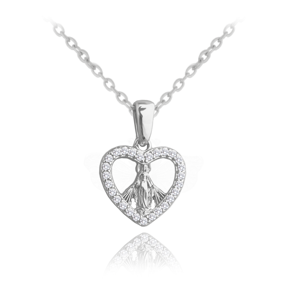 MINET Stříbrný náhrdelník MADONA s bílými zirkony JMAN0456SN45