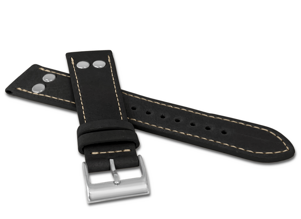 LAVVU Černý pilotní řemínek PILOT z luxusní kůže Top Grain - 22 LSUAB22