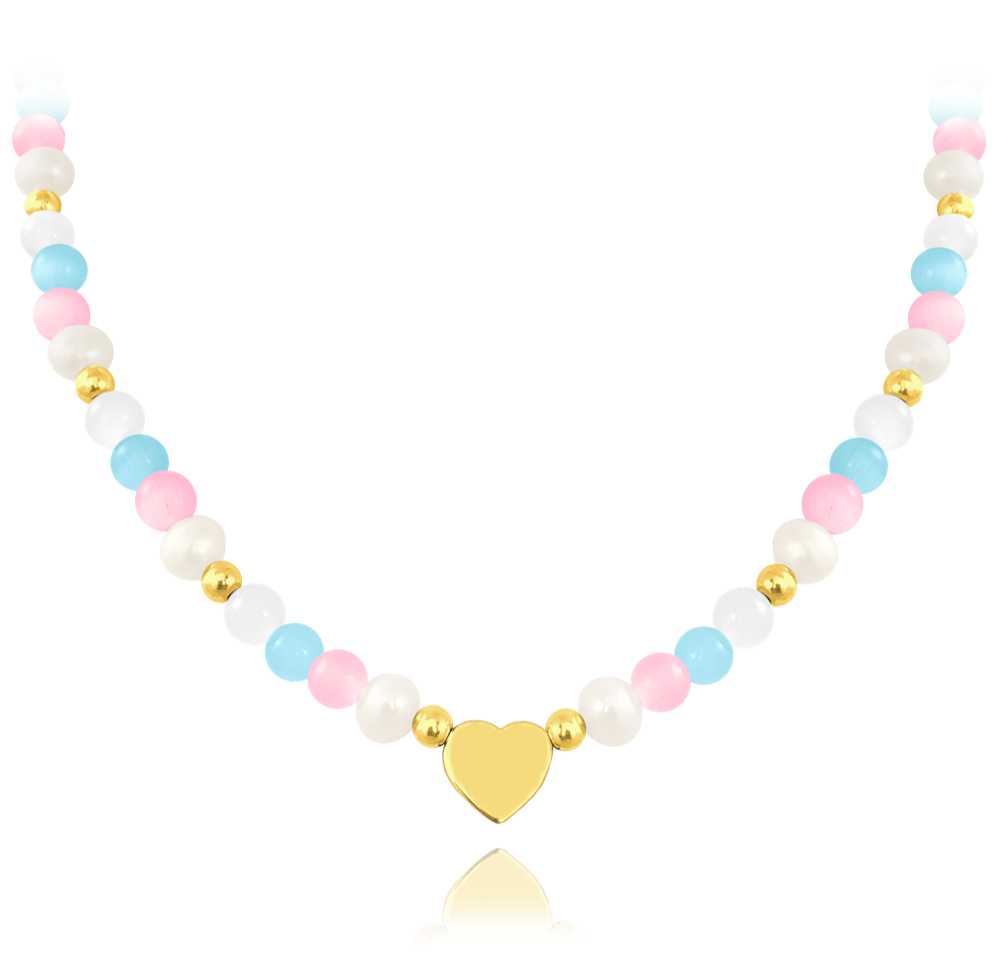 MINET Pozlacený stříbrný náhrdelník s přírodními perlami a barevnými kuličkami - Ag 925/1000 21,40g JMAN7006GN45