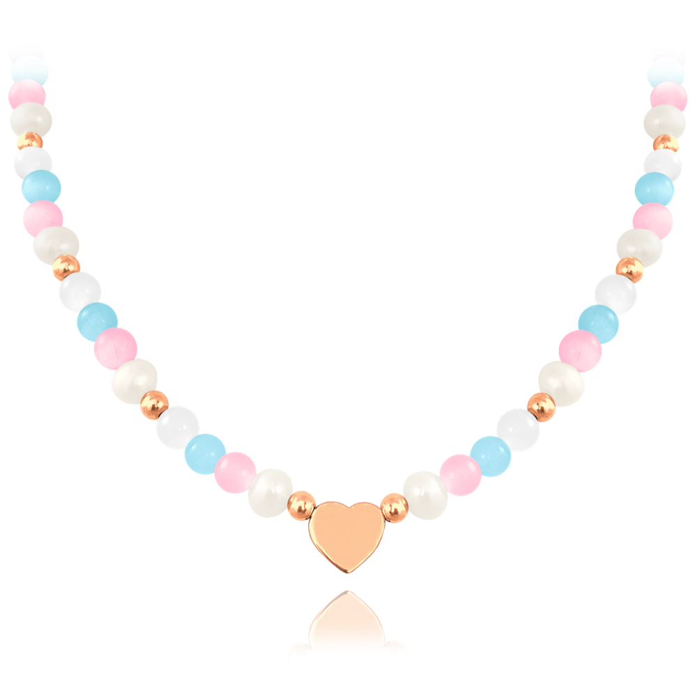MINET Rose gold stříbrný náhrdelník s přírodními perlami a barevnými kuličkami - Ag 925/1000 21,60g JMAN7006RN45