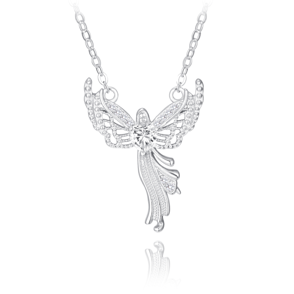 MINET Stříbrný náhrdelník ANDĚL se zirkony JMAN0461SN45
