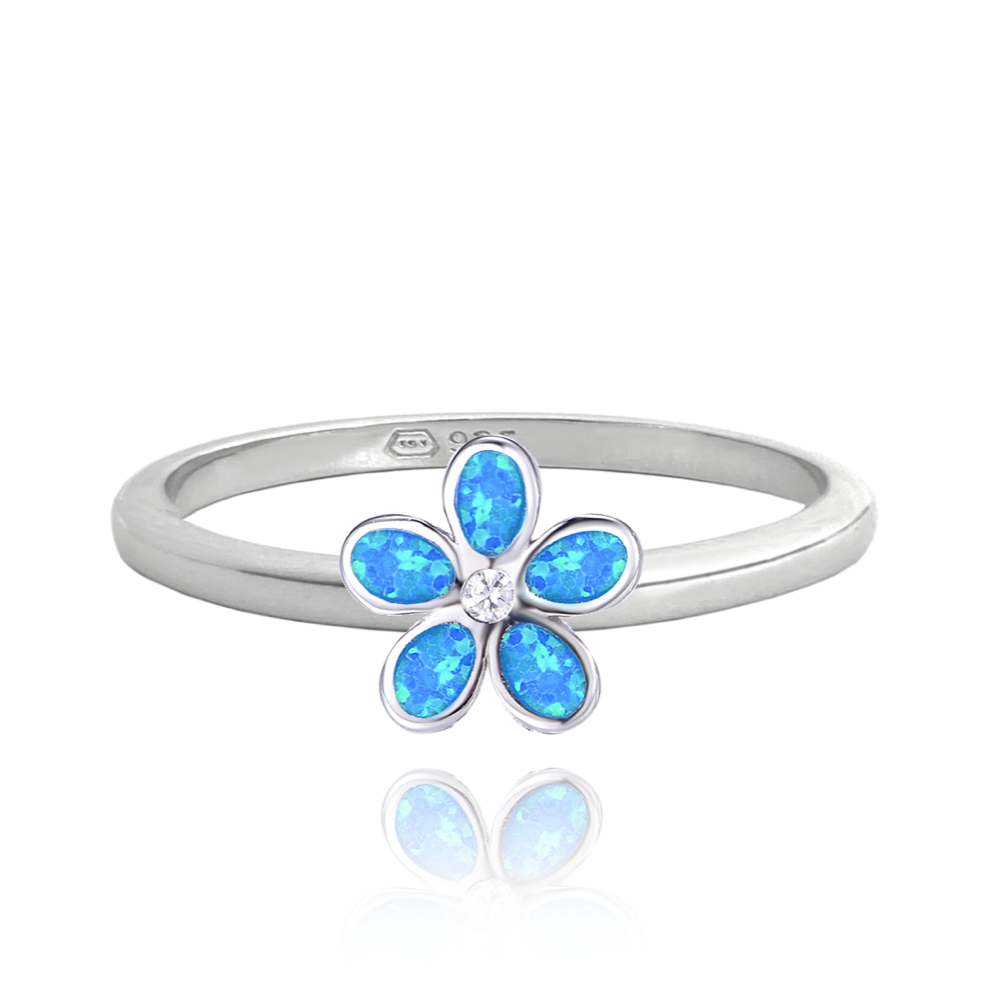 MINET Stříbrný prsten KYTIČKY s modrými opálky vel. 48 JMAD0043BR48