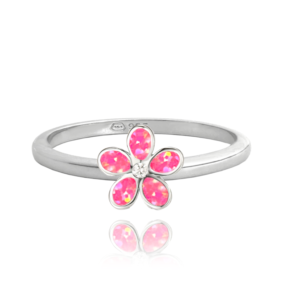 MINET Stříbrný prsten KYTIČKY s růžovými opálky vel. 50 JMAD0043PR50