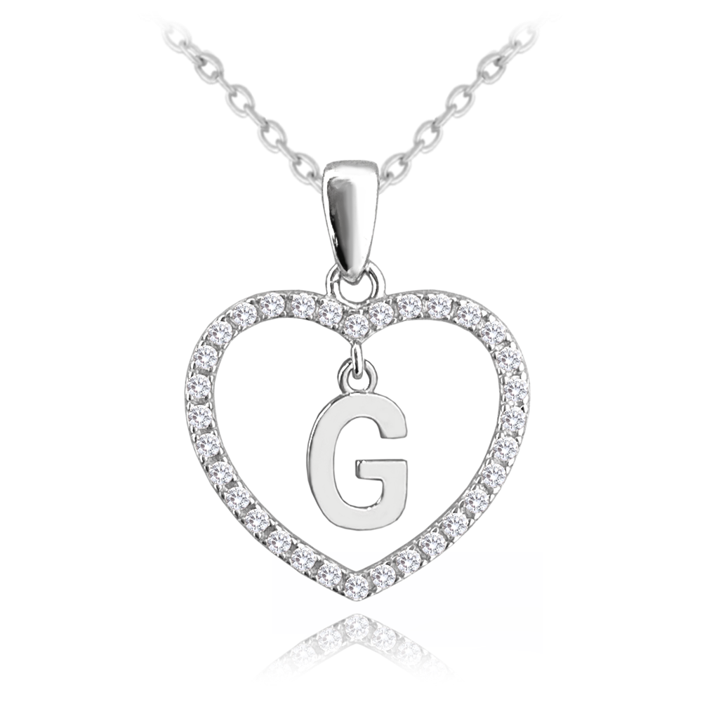 MINET Stříbrný náhrdelník písmeno v srdíčku "G" se zirkony JMAS900GSN45