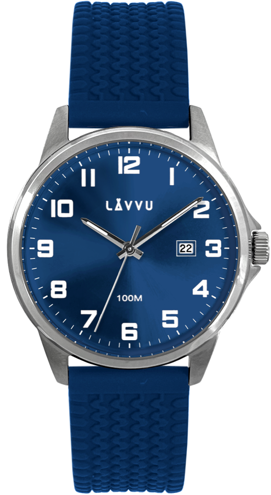 LAVVU Stříbrno-modré pánské hodinky ÖREBRO se silikonovým řemínkem