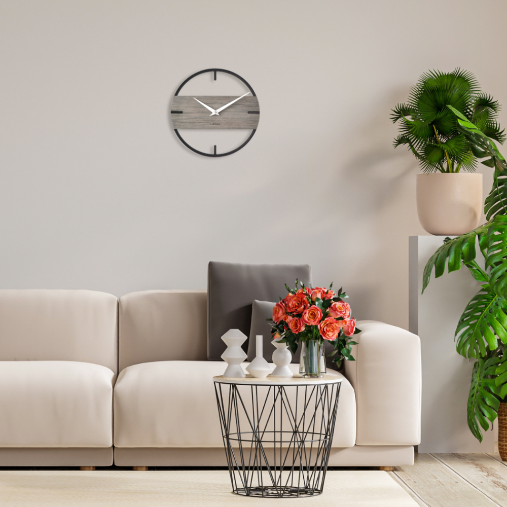LAVVU Stylové dřevěné hodiny LOFT v industriálním vzhledu ⌀35cm LCT4011