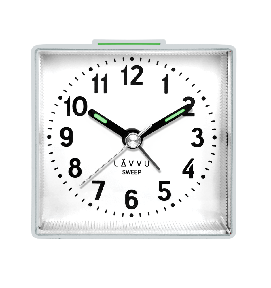 LAVVU Stříbřitě-modrý budík SWEEP s plynulým chodem - 3 ROKY ZÁRUKA! LAS3017
