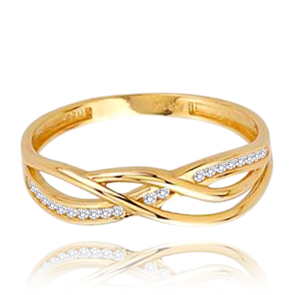 MINET Zlatý zapletený prsten s bílými zirkony Au 585/1000 vel. 60 - 1,55g JMG0067WGR60