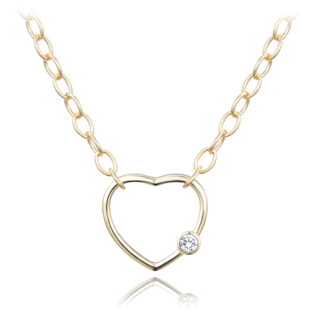 MINET Pozlacený stříbrný náhrdelník se srdíčkem LOVE s bílým zirkonem JMAS0214GN45