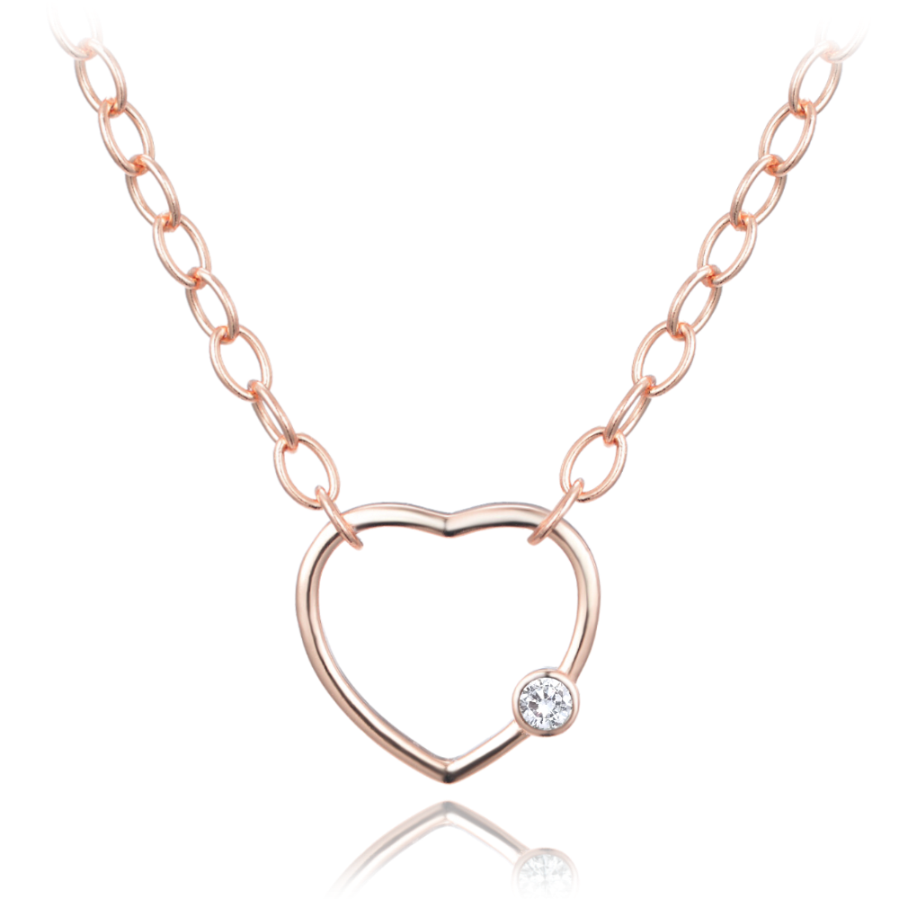 MINET Rose gold stříbrný náhrdelník se srdíčkem LOVE s bílým zirkonem JMAS0214RN45